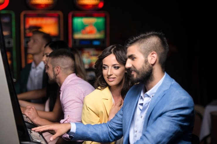 Antarmuka permainan slot dengan statistik live dan leaderboard turnamen real-time